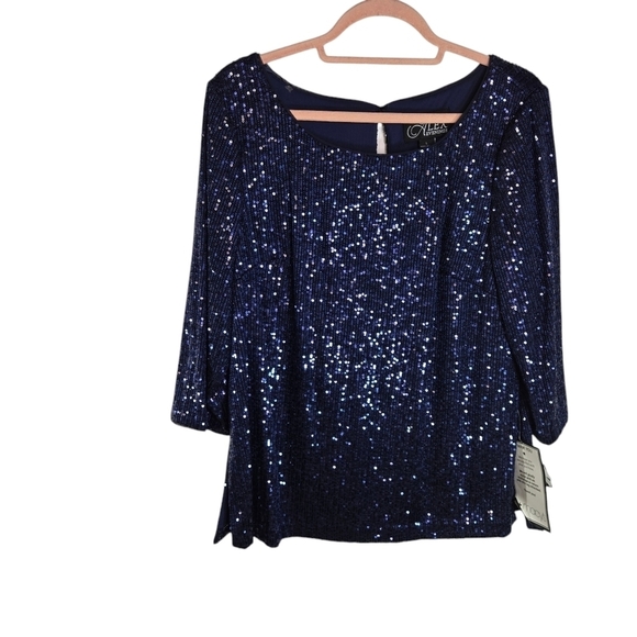 Alex Evening blue sequin formal special occasion top tunic nwt - Picture 1 of 9